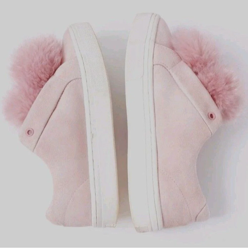 Sam Edelman Pink Suede Pom Pom Slip On Sneakers Womens 6 Blush Faux Fur